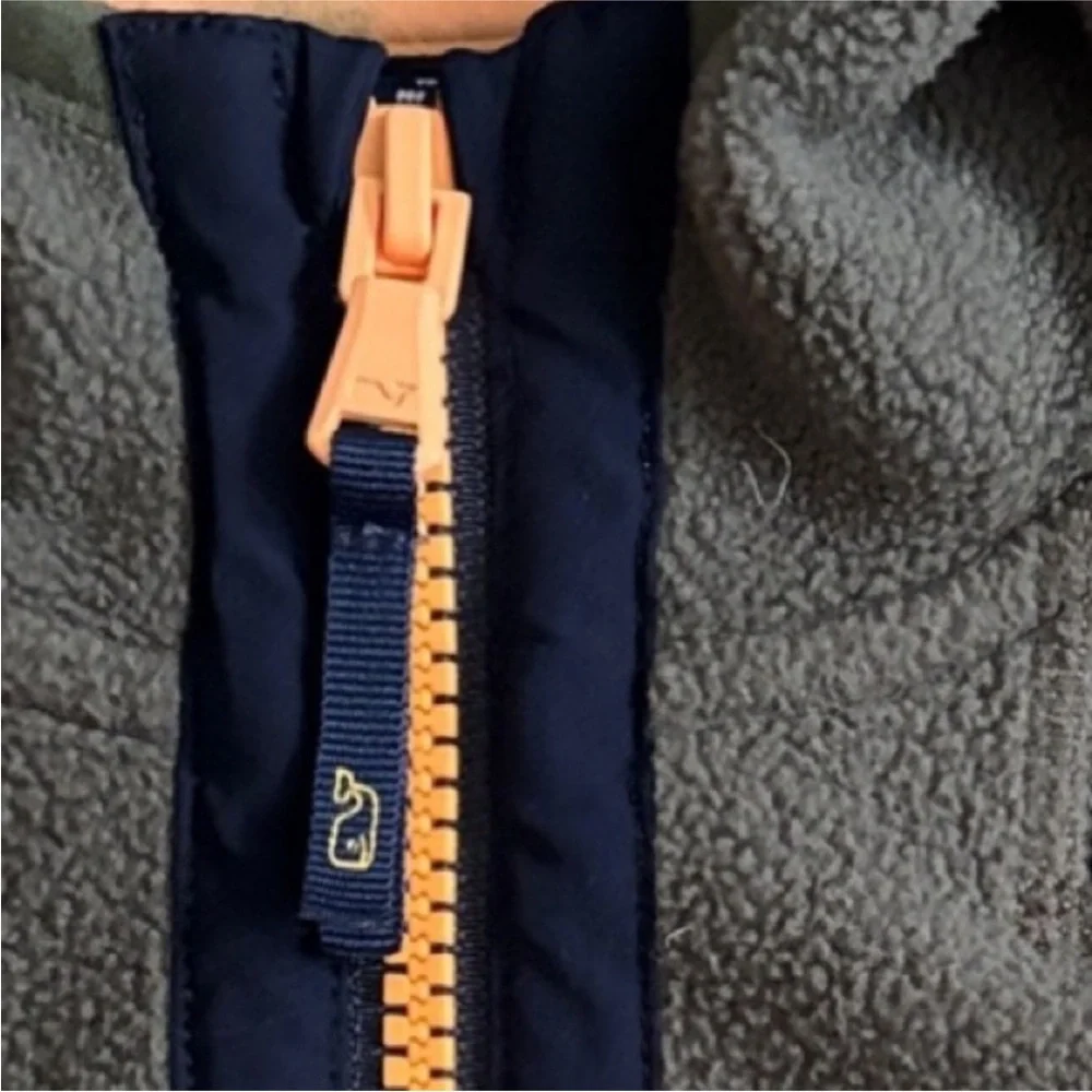 Vineyard Vines Navy and Olive Shep Fleece with Orange Zipper
